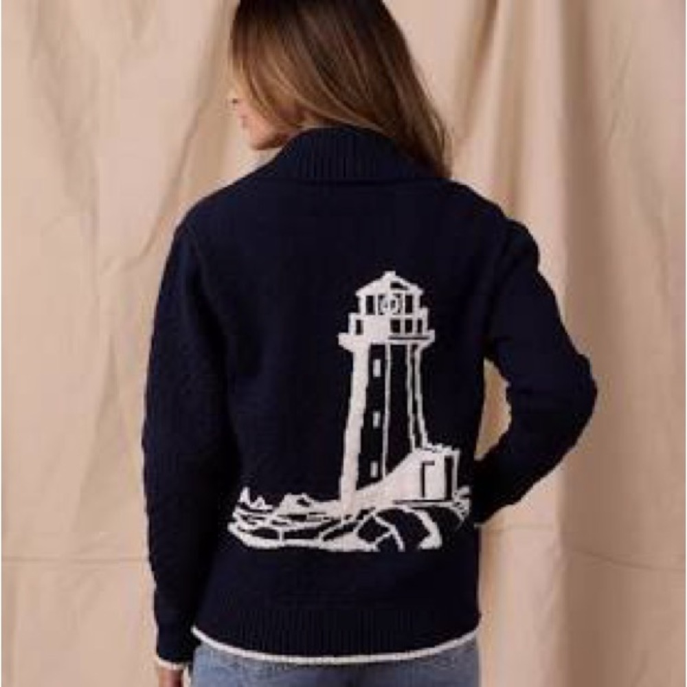 The Normal Brand Navy and Cream Lighthouse Cardigan